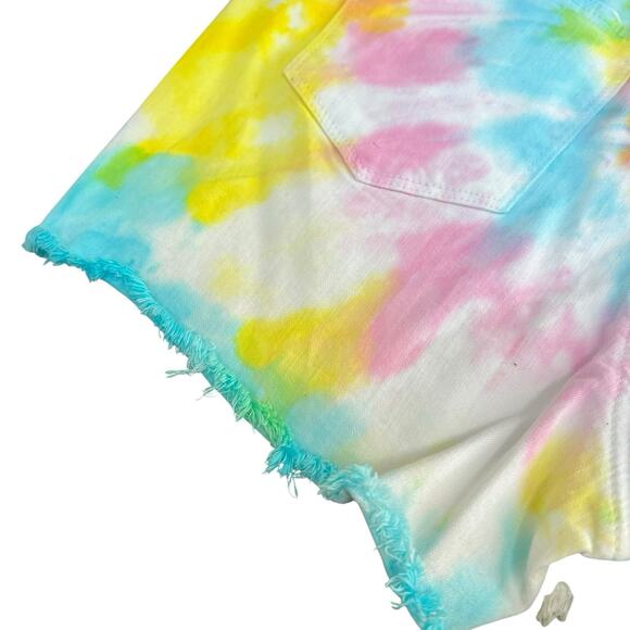Judy Blue Tie Dye Cut Off Jean Shorts Size M Denim Pink Blue Yellow - Picture 14 of 15